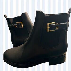 Tommy Hilfiger Black Ankle Boots with Gold Buckle